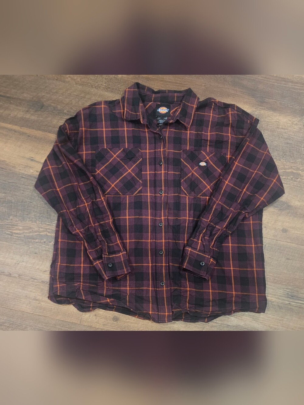 Dickies Black & Orange Plaid Button-Up Work Shirt